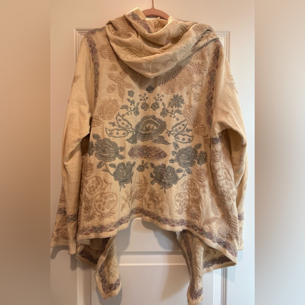 Johnny Was Biya Floral Embroidered Cream Hooded Cardigan-Limited Edition - Picture 2 of 9